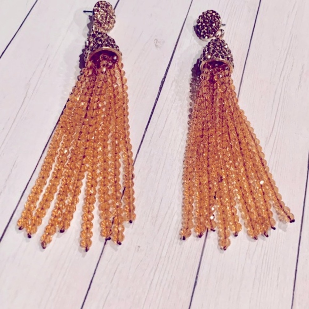 NEW Natasha Sparkle Gold Beaded Dangle Tassel Earrings